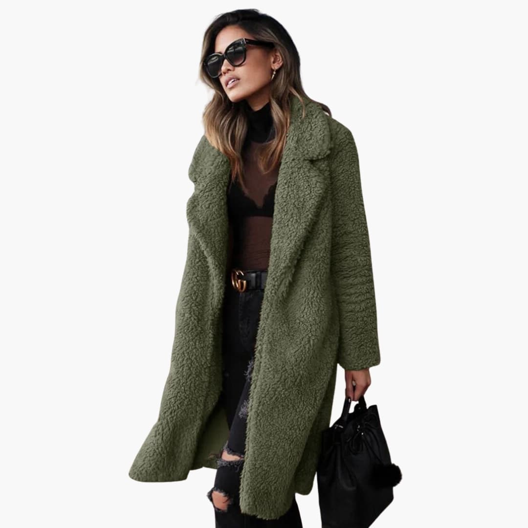 Elegant Women's Long Teddy Coat with Wide Collar for Stylish Layering 2