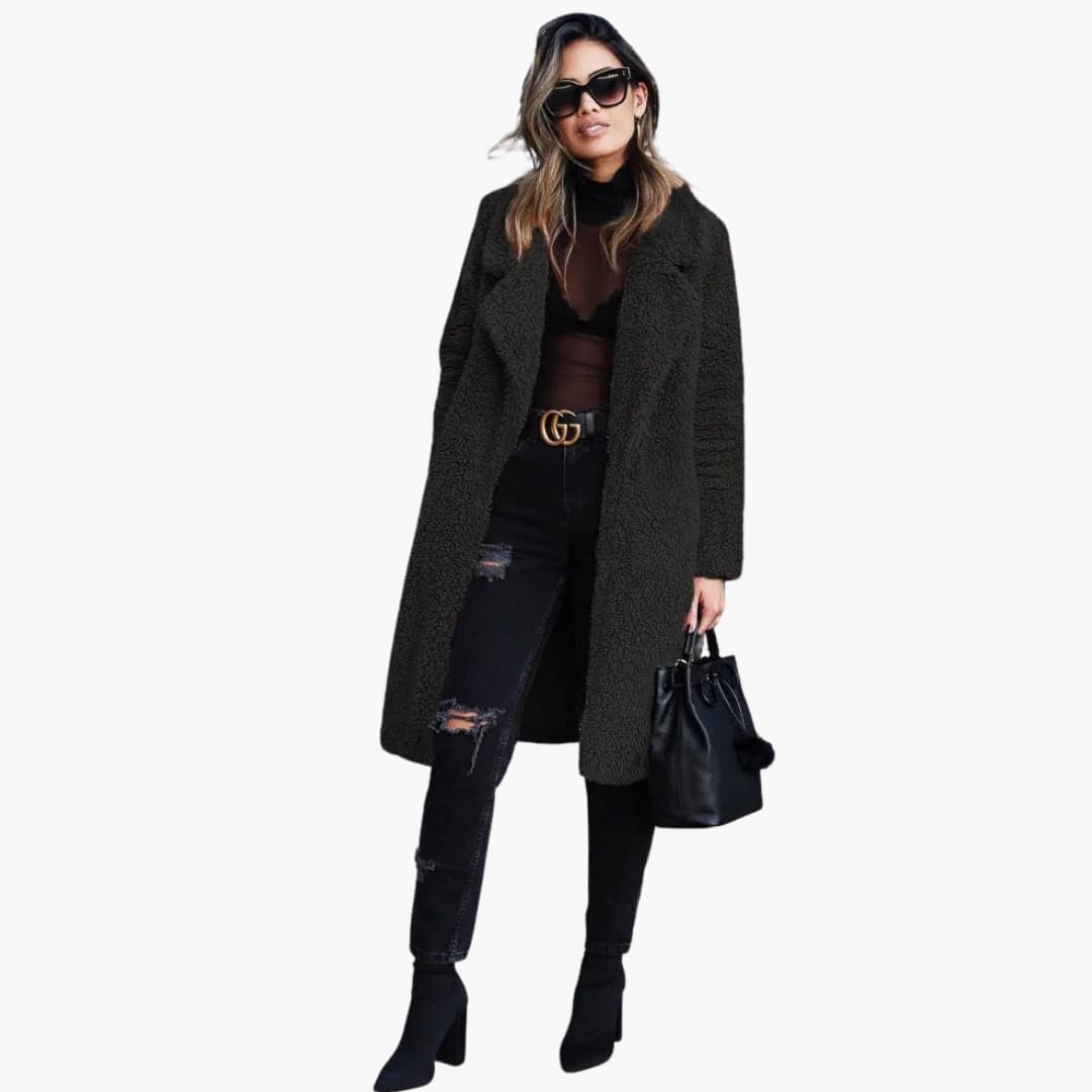 Elegant Women's Long Teddy Coat with Wide Collar for Stylish Layering 6