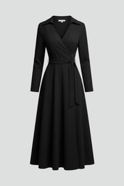 Elegant Women’s Midi Dress with V-Neck and Long Sleeves for Summer 1