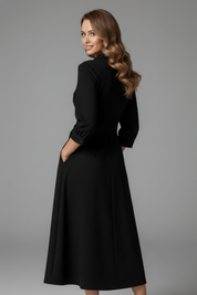 Elegant Women’s Midi Dress with V-Neck and Long Sleeves for Summer 3