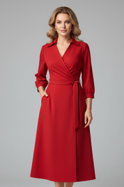 Elegant Women’s Midi Dress with V-Neck and Long Sleeves for Summer 6