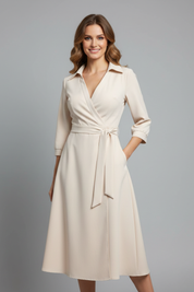 Elegant Women’s Midi Dress with V-Neck and Long Sleeves for Summer 7