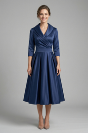 Elegant Women’s Midi Dress with Wrap Neckline and Pleated Skirt 0