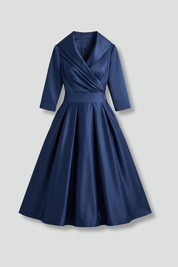 Elegant Women’s Midi Dress with Wrap Neckline and Pleated Skirt 1
