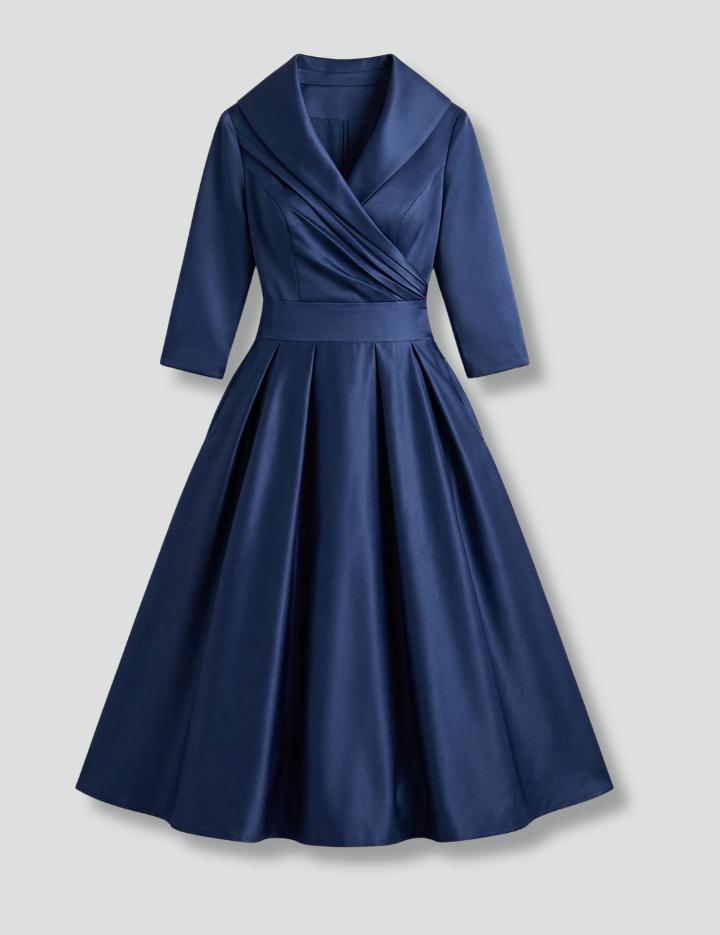 Elegant Women’s Midi Dress with Wrap Neckline and Pleated Skirt 1
