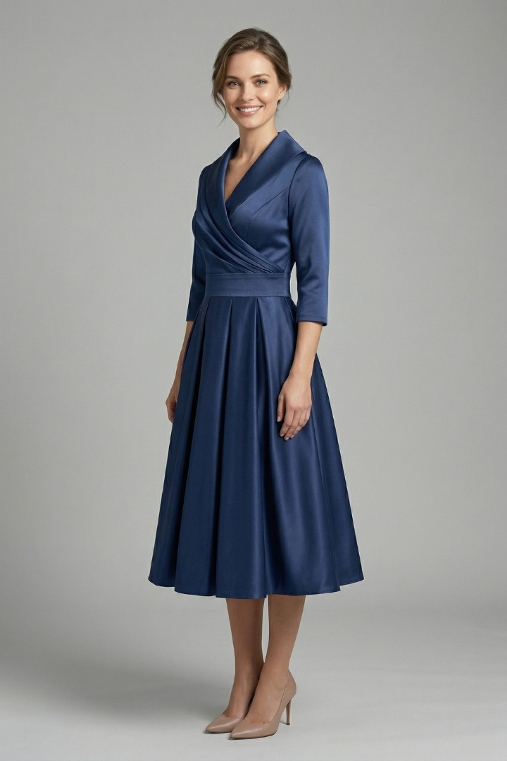 Elegant Women’s Midi Dress with Wrap Neckline and Pleated Skirt 2