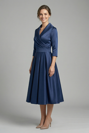 Elegant Women’s Midi Dress with Wrap Neckline and Pleated Skirt 2