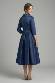 Elegant Women’s Midi Dress with Wrap Neckline and Pleated Skirt 3