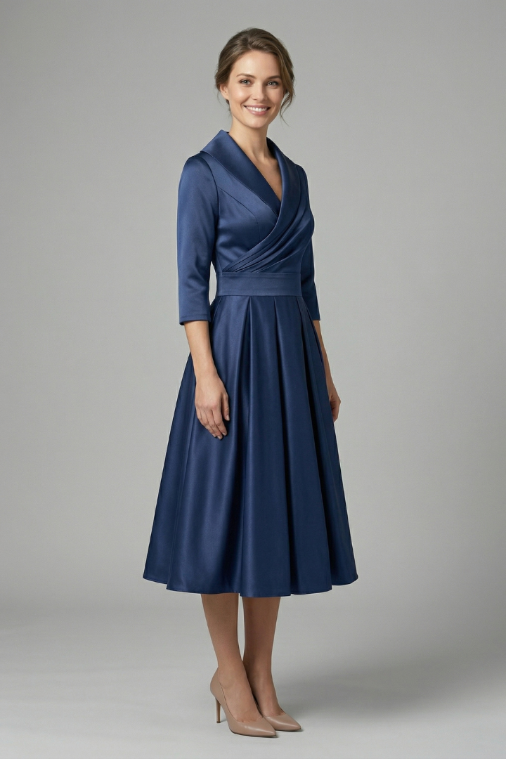 Elegant Women’s Midi Dress with Wrap Neckline and Pleated Skirt 4