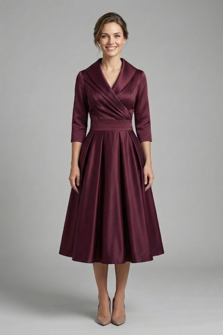 Elegant Women’s Midi Dress with Wrap Neckline and Pleated Skirt 5