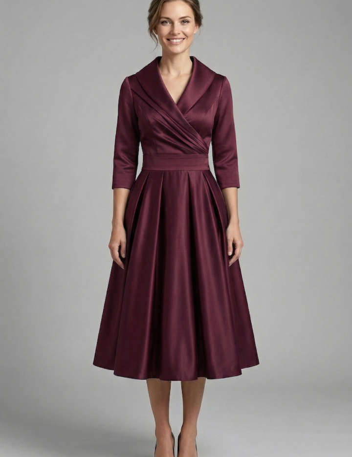 Elegant Women’s Midi Dress with Wrap Neckline and Pleated Skirt 5