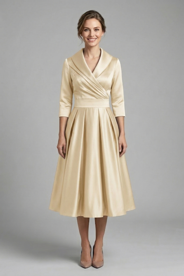 Elegant Women’s Midi Dress with Wrap Neckline and Pleated Skirt 6
