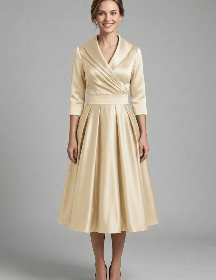 Elegant Women’s Midi Dress with Wrap Neckline and Pleated Skirt 6
