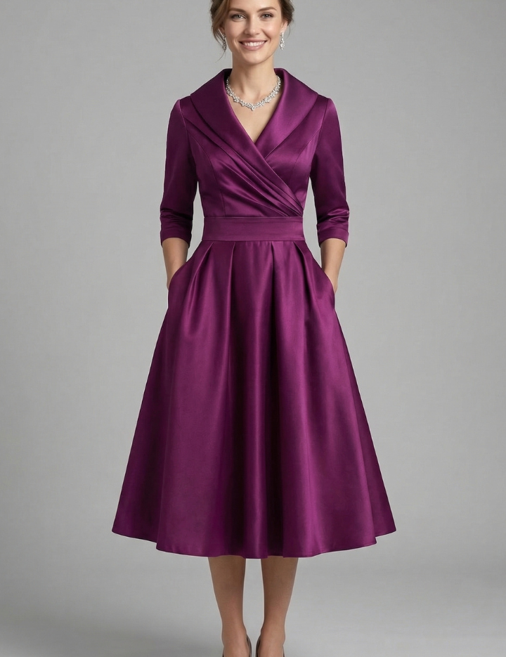 Elegant Women’s Midi Dress with Wrap Neckline and Pleated Skirt 7