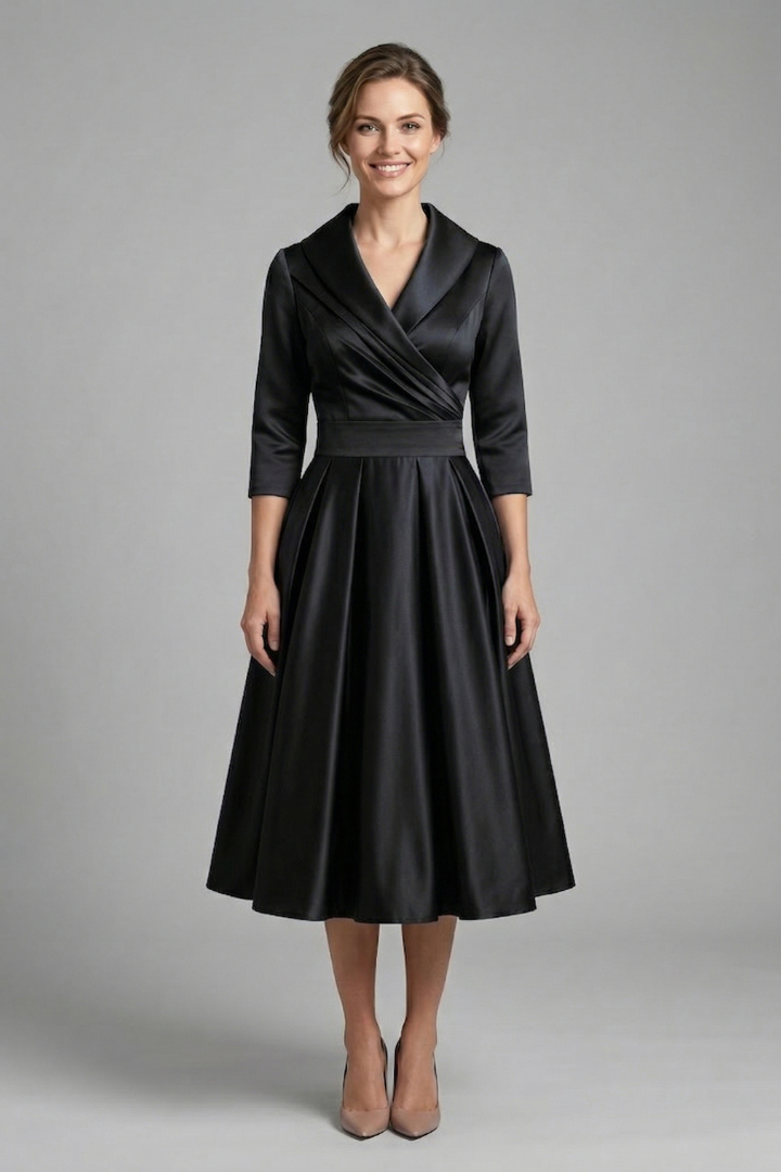 Elegant Women’s Midi Dress with Wrap Neckline and Pleated Skirt 8