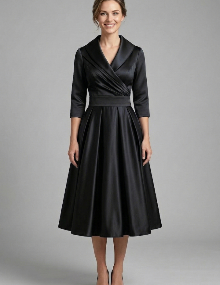 Elegant Women’s Midi Dress with Wrap Neckline and Pleated Skirt 8