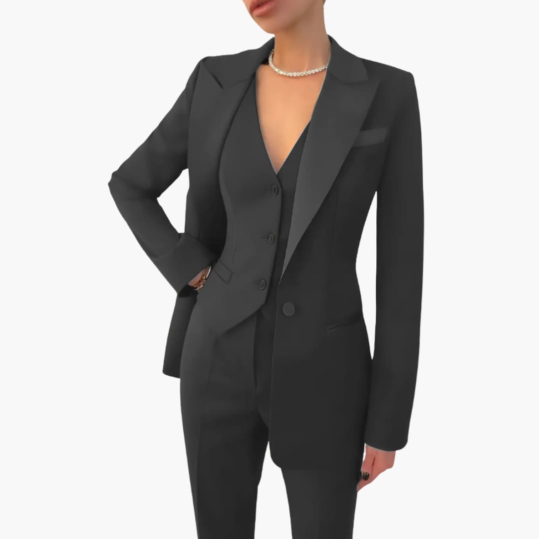 Elegant Women's Suit - Three-Piece Pant Suit with Notched Blazer and Straight-Leg Trousers for Office and Casual Wear 5