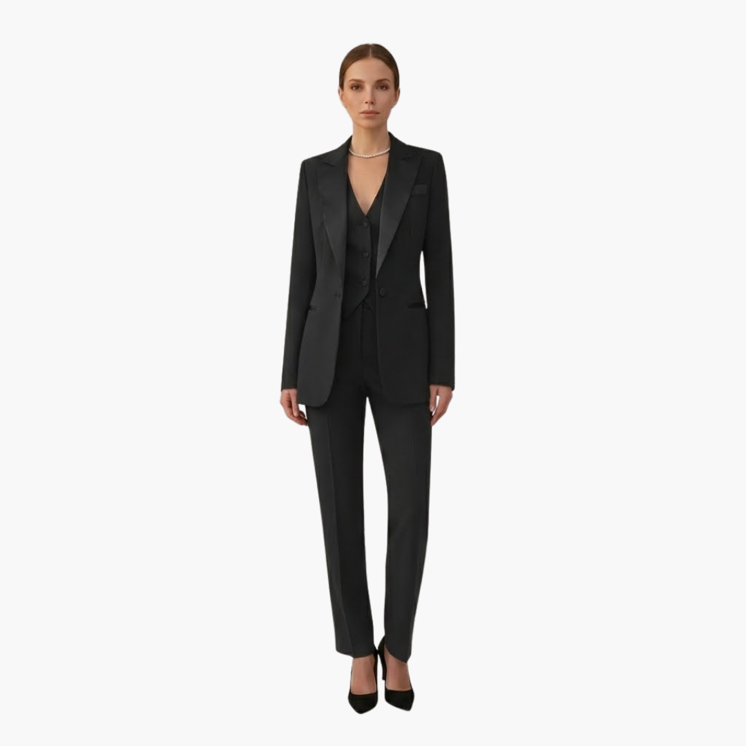 Elegant Women's Suit - Three-Piece Pant Suit with Notched Blazer and Straight-Leg Trousers for Office and Casual Wear 6