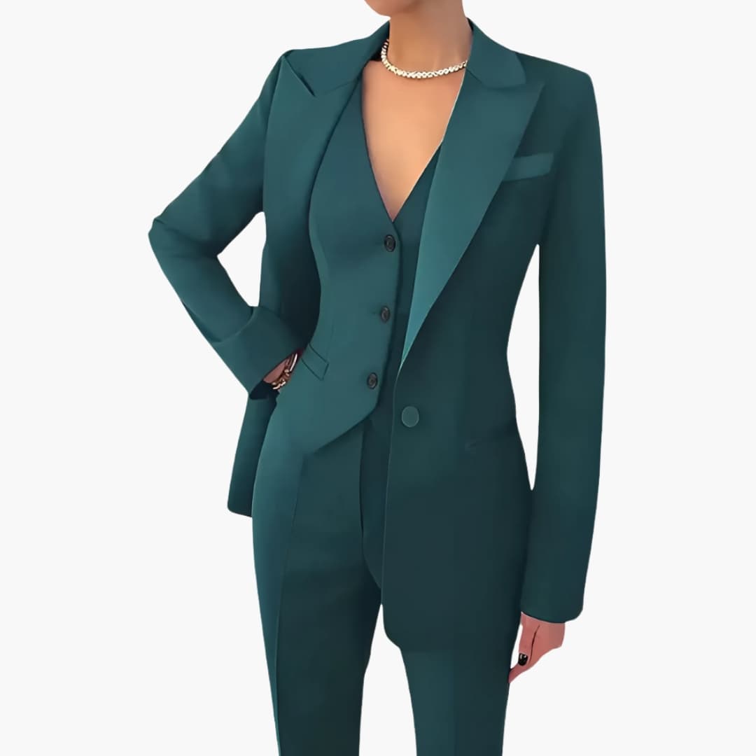 Elegant Women's Suit - Three-Piece Pant Suit with Notched Blazer and Straight-Leg Trousers for Office and Casual Wear 7
