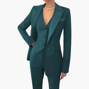 Elegant Women's Suit - Three-Piece Pant Suit with Notched Blazer and Straight-Leg Trousers for Office and Casual Wear 7