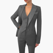 Elegant Women's Suit - Three-Piece Pant Suit with Notched Blazer and Straight-Leg Trousers for Office and Casual Wear 9