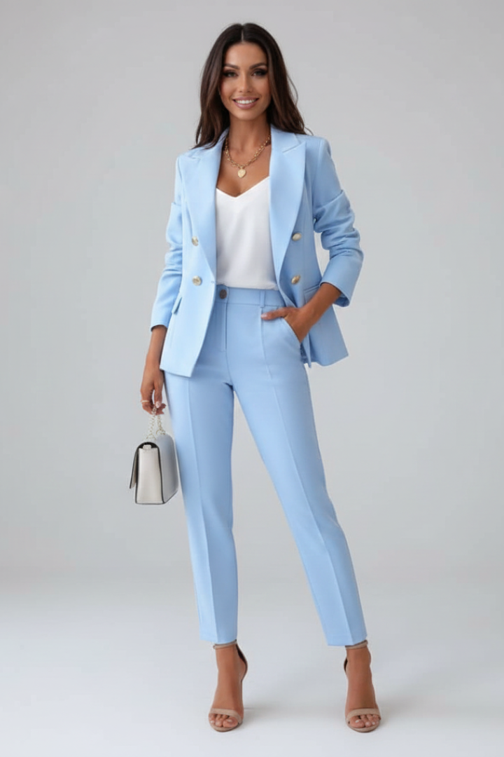 Elegant Women's Suit Set with Buttoned Jacket and Straight-Leg Trousers 0