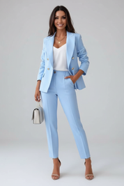 Elegant Women's Suit Set with Buttoned Jacket and Straight-Leg Trousers 0
