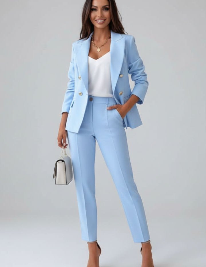 Elegant Women's Suit Set with Buttoned Jacket and Straight-Leg Trousers 0