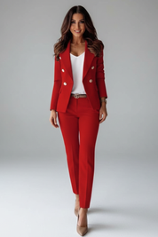 Elegant Women's Suit Set with Buttoned Jacket and Straight-Leg Trousers 10