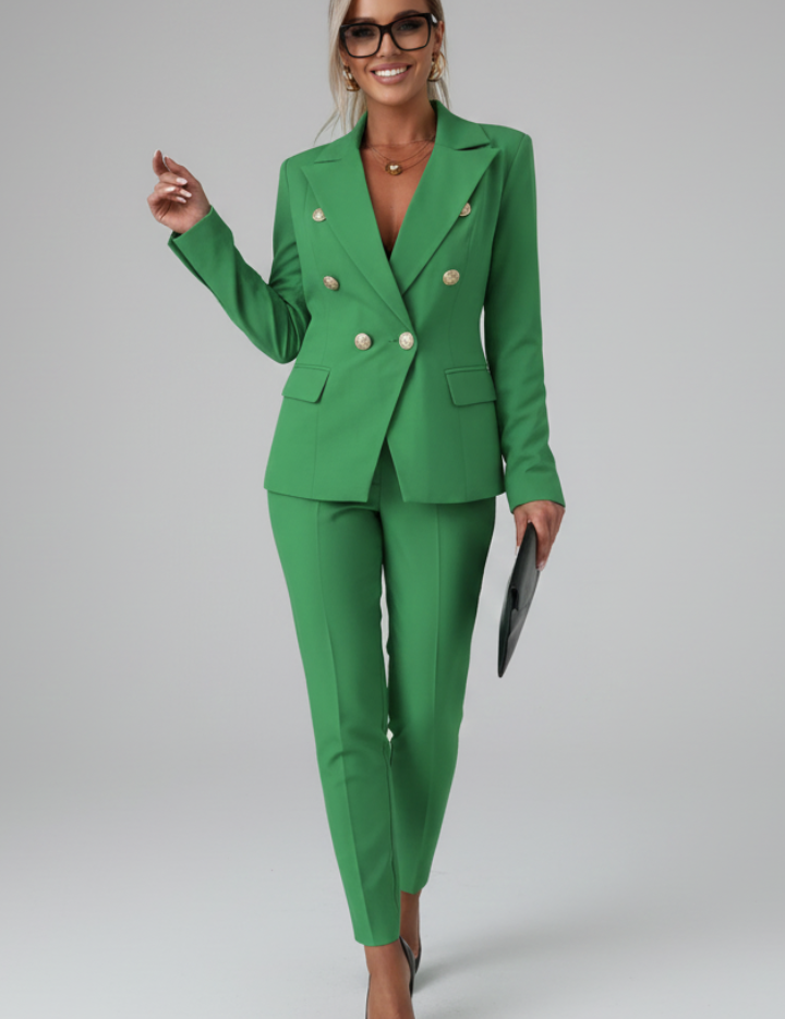 Elegant Women's Suit Set with Buttoned Jacket and Straight-Leg Trousers 11