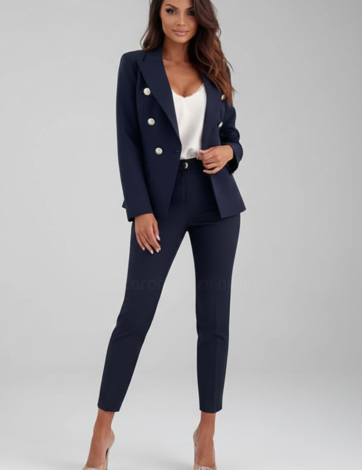 Elegant Women's Suit Set with Buttoned Jacket and Straight-Leg Trousers 6