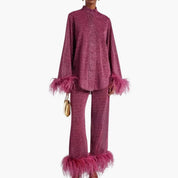 Elegant Women's Two Piece Set with Feather Trim for Stylish Summer Outfits 0