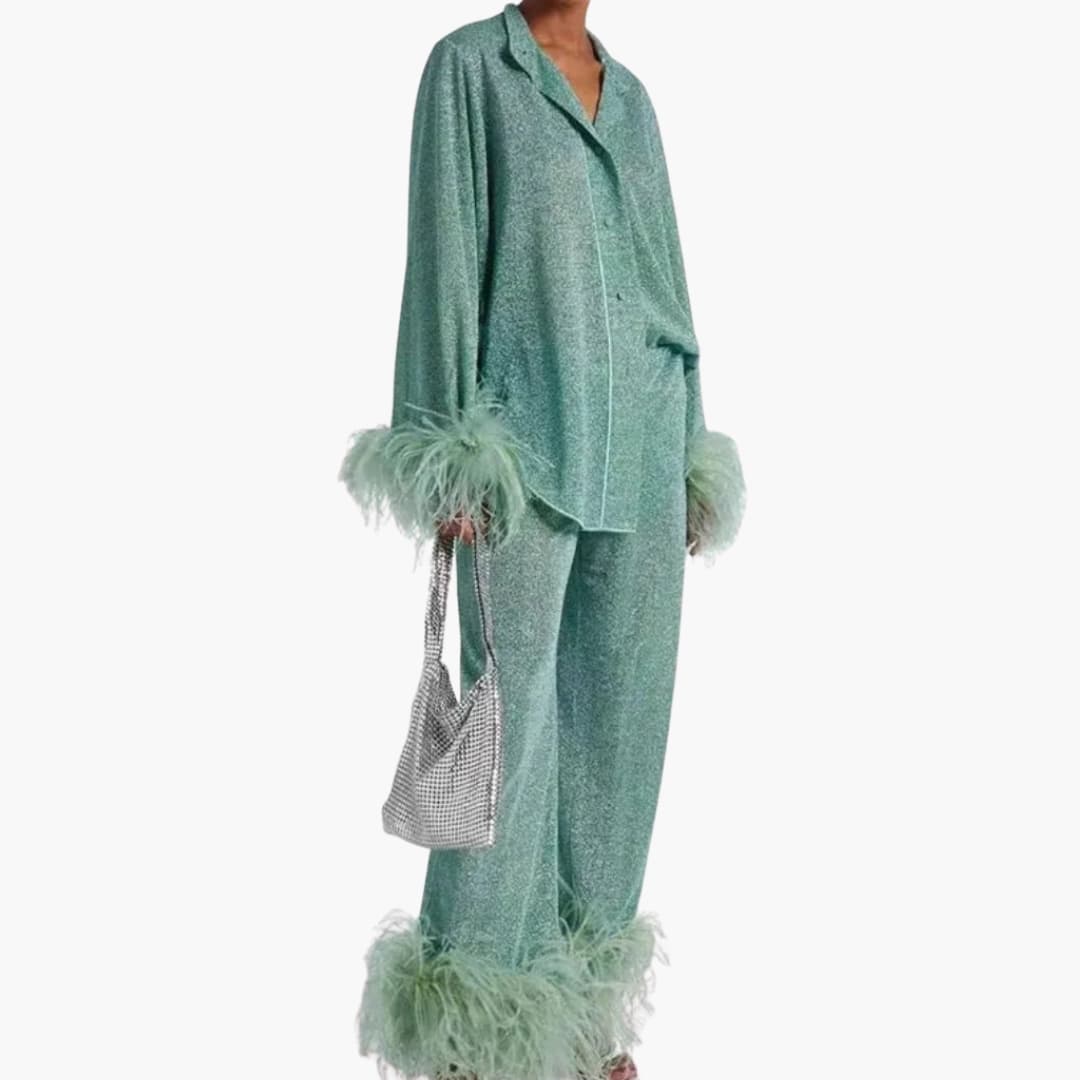 Elegant Women's Two Piece Set with Feather Trim for Stylish Summer Outfits 2