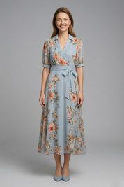 Elegant Women’s V-Neck Wrap Dress with Waist Tie for Summer 0