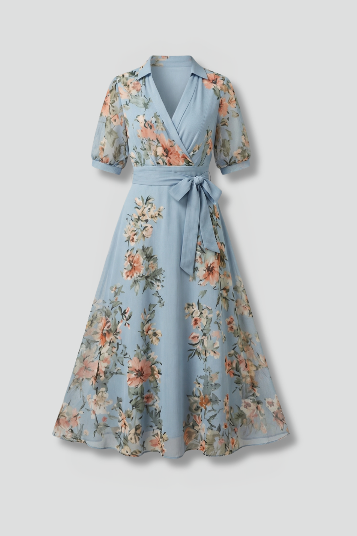 Elegant Women’s V-Neck Wrap Dress with Waist Tie for Summer 1