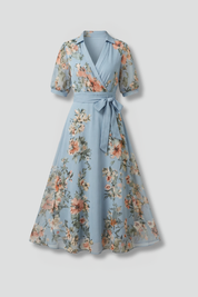 Elegant Women’s V-Neck Wrap Dress with Waist Tie for Summer 1