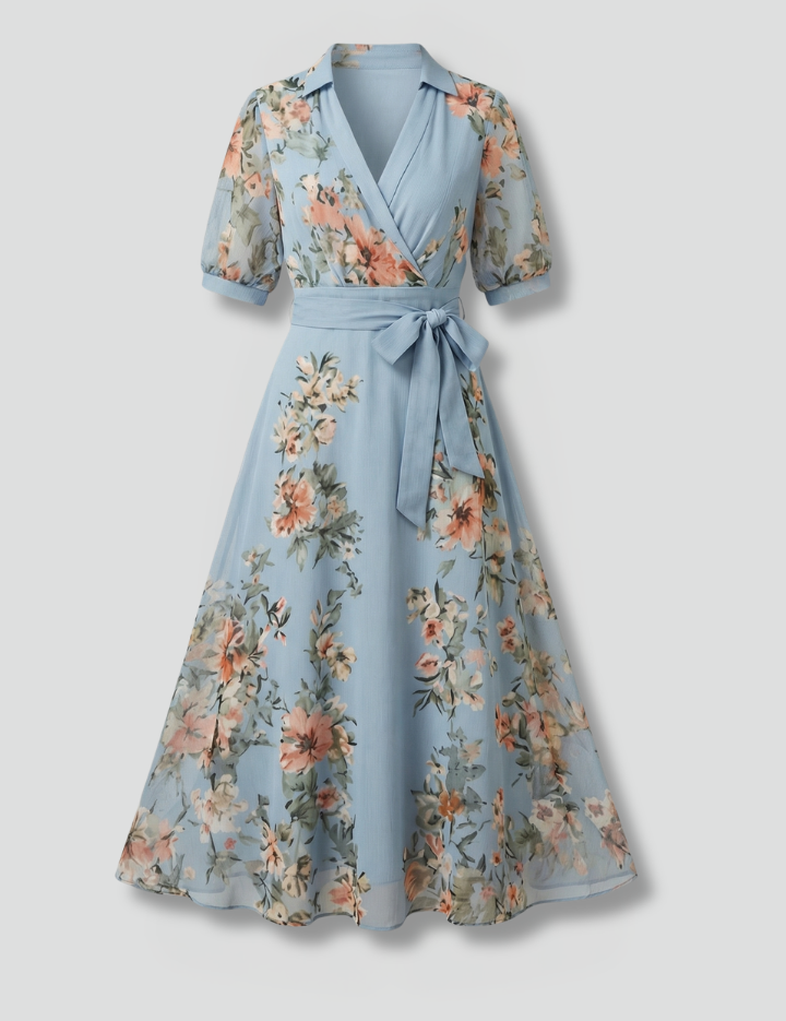 Elegant Women’s V-Neck Wrap Dress with Waist Tie for Summer 1