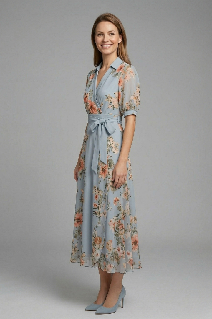 Elegant Women’s V-Neck Wrap Dress with Waist Tie for Summer 2