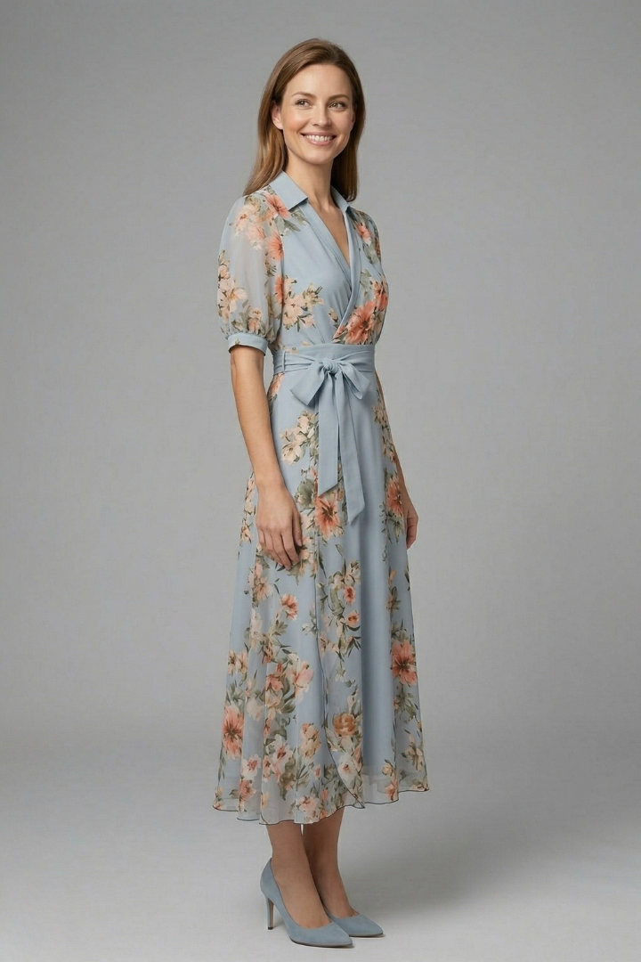 Elegant Women’s V-Neck Wrap Dress with Waist Tie for Summer 4