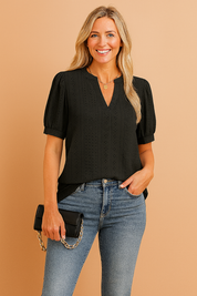 Elira | Elegant blouse with short sleeves and a cutout neckline 1