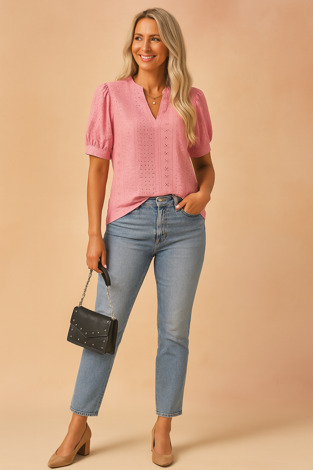 Elira | Elegant blouse with short sleeves and a cutout neckline 3