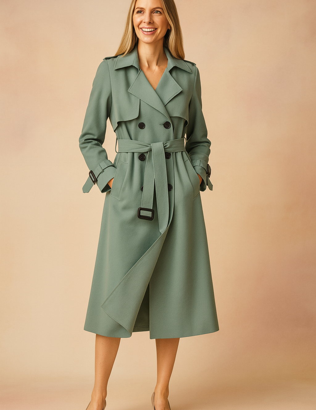 Emilia | Long trench coat with belt and buckles 3