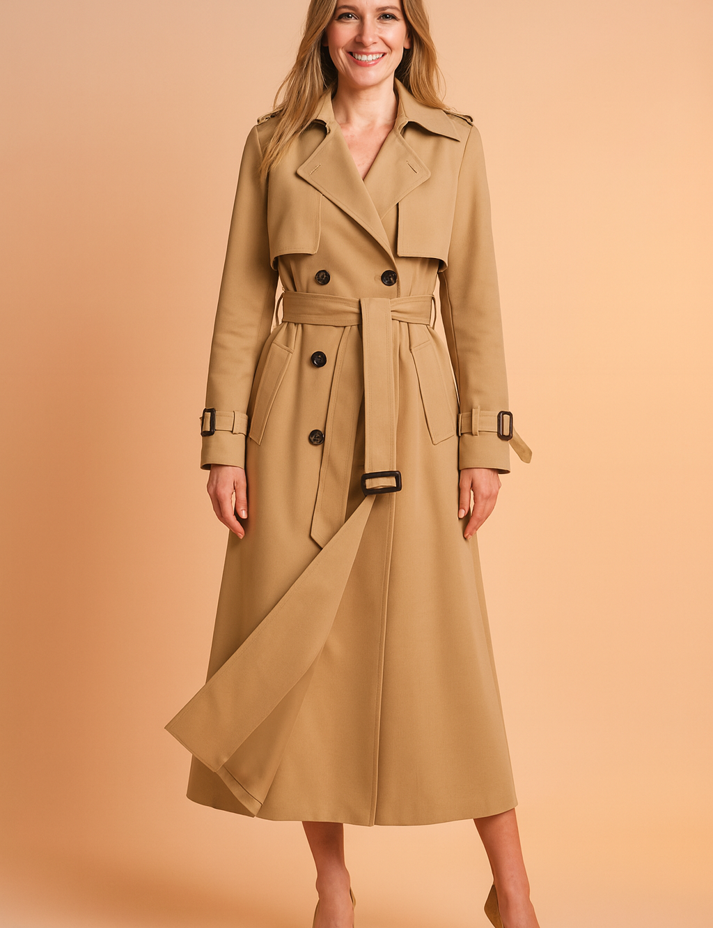 Emilia | Long trench coat with belt and buckles 4
