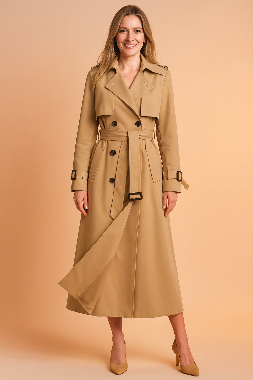 Emilia | Long trench coat with belt and buckles 4