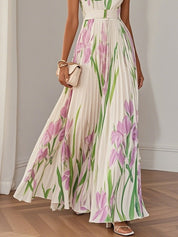Evelyn | Women's Pleated Floral Summer Dress Square Neck Chiffon Maxi 2