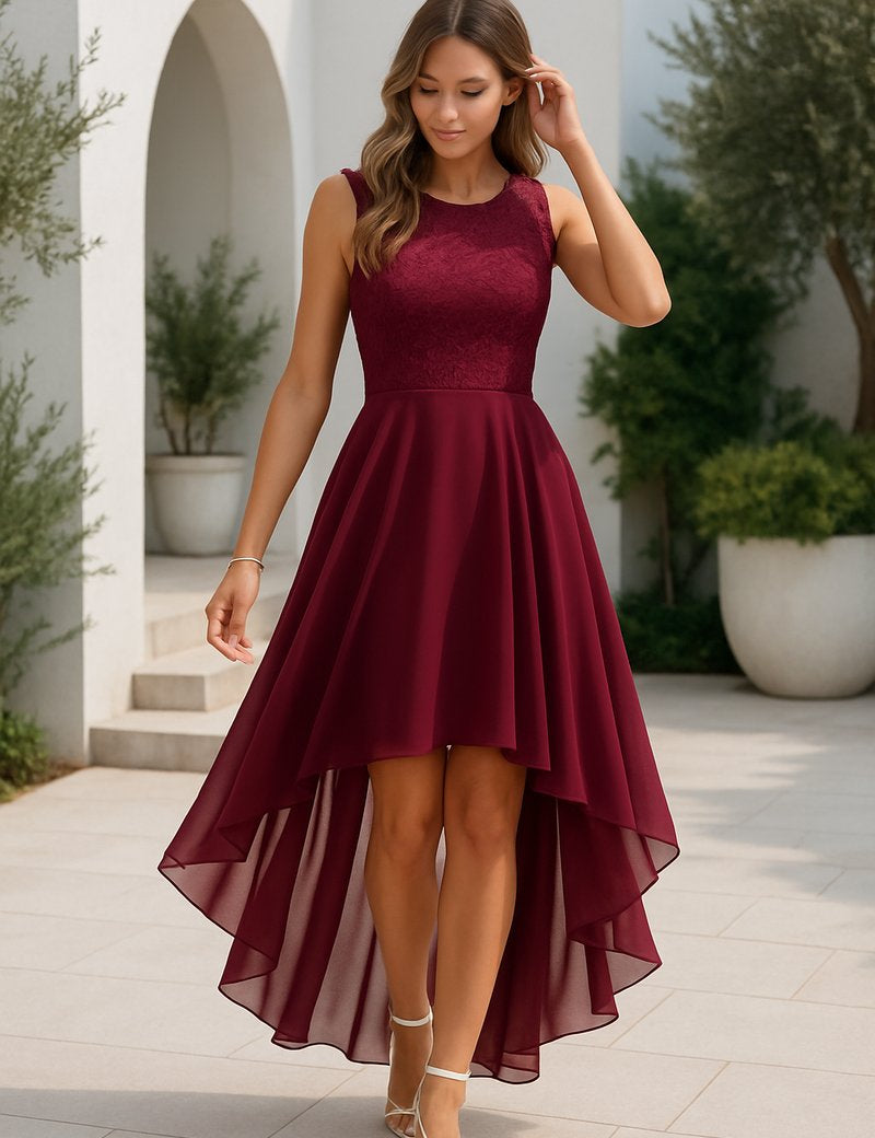 Evelyn | Women's Sleeveless Lace Bodice High-Low Wedding Guest Dress 1