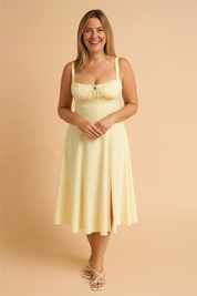 Ewa | Floral midi dress with a slit and ruffle at the bust 3