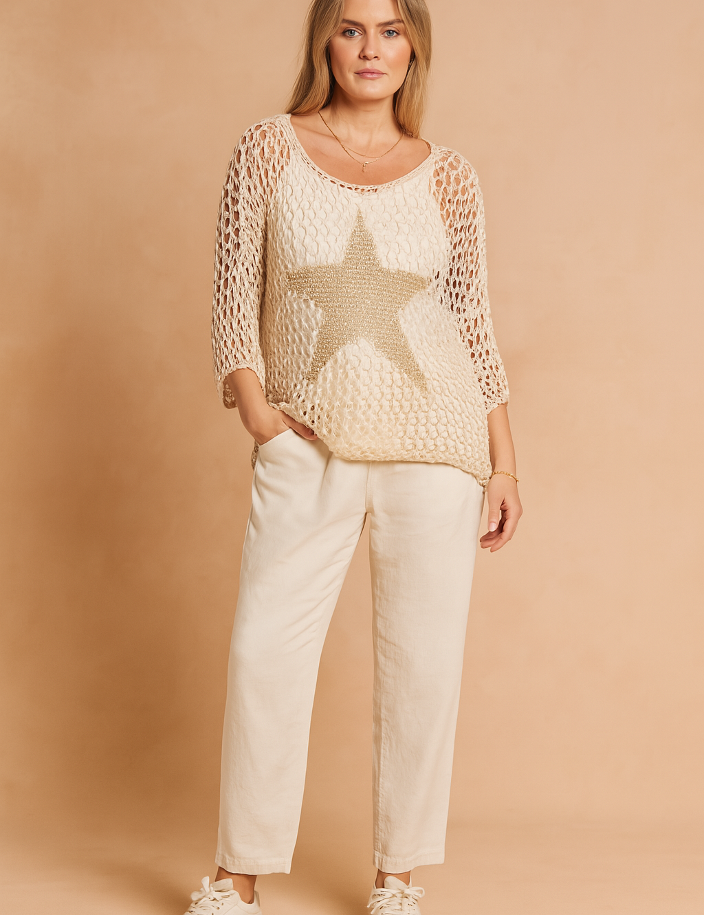 Ewa | Openwork Blouse with a Glamorous Star 2