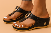 Ewa | Stylish wedge sandals with a decorative buckle 0