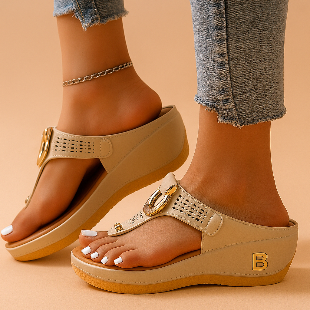Ewa | Stylish wedge sandals with a decorative buckle 2